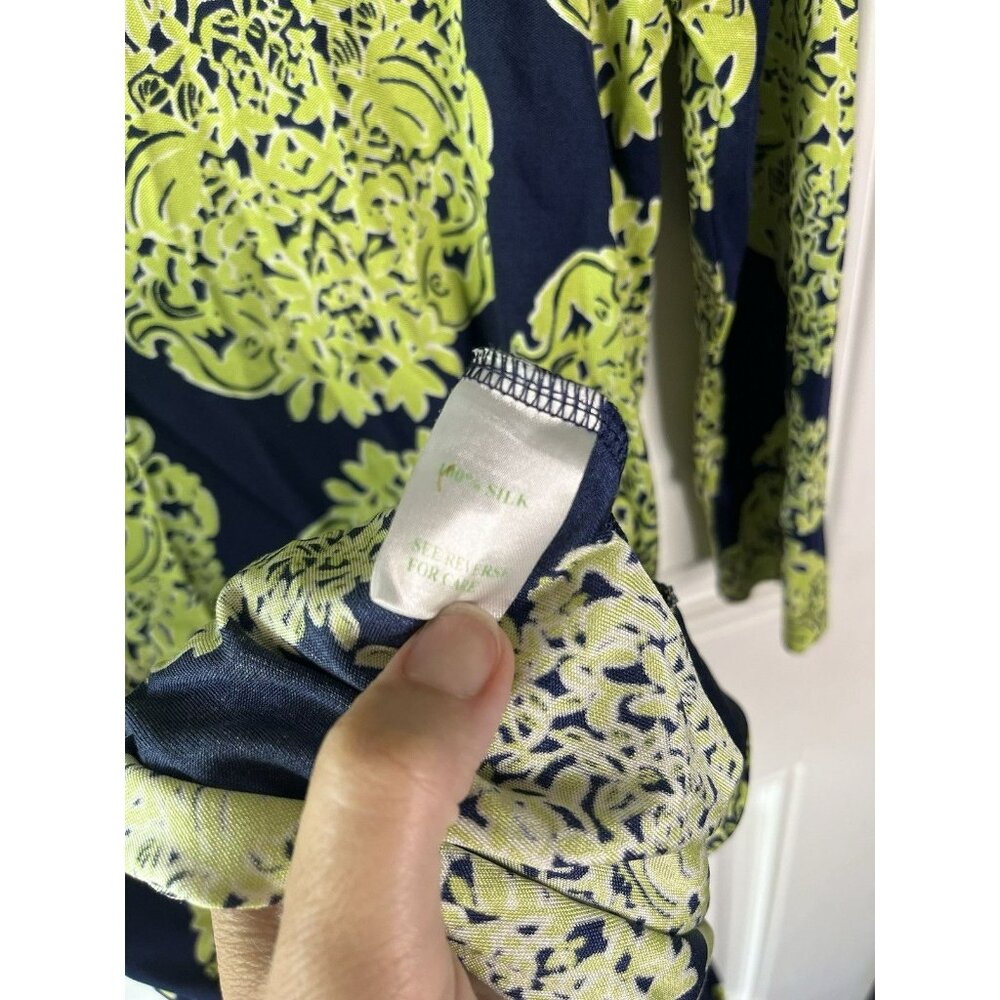 Lilly Pulitzer 100% Silk Womens Midi Dress 2 Navy Blue Green Resort Medallion - Picture 4 of 6